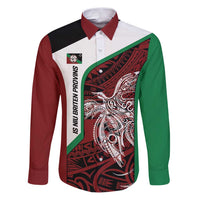 Personalised PNG East New Britain Province Family Matching Puletasi and Hawaiian Shirt Bird of Paradise Tattoo Flag Motif LT9 Dad's Shirt - Long Sleeve Green - Polynesian Pride