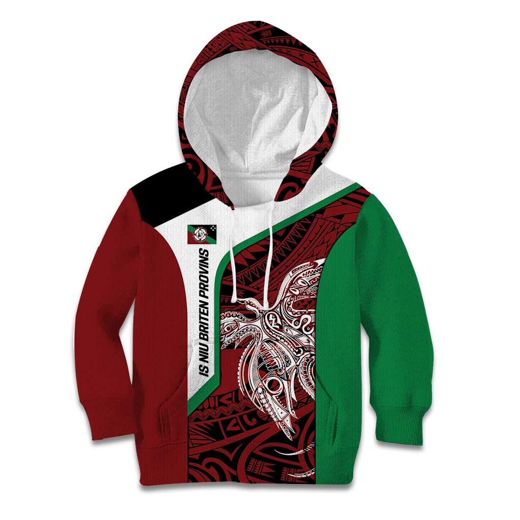 Personalised PNG East New Britain Province Kid Hoodie Bird of Paradise Tattoo Flag Motif LT9 Hoodie Green - Polynesian Pride