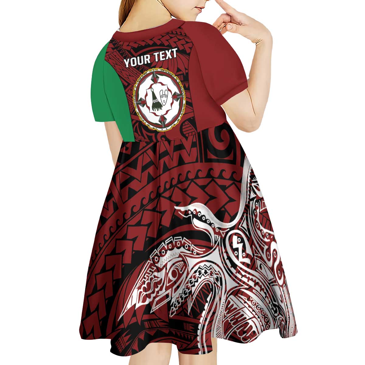 Personalised PNG East New Britain Province Kid Short Sleeve Dress Bird of Paradise Tattoo Flag Motif LT9 - Polynesian Pride