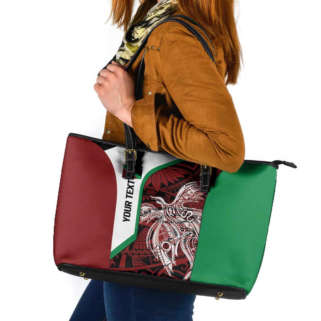 Personalised PNG East New Britain Province Leather Tote Bag Bird of Paradise Tattoo Flag Motif LT9 Green - Polynesian Pride