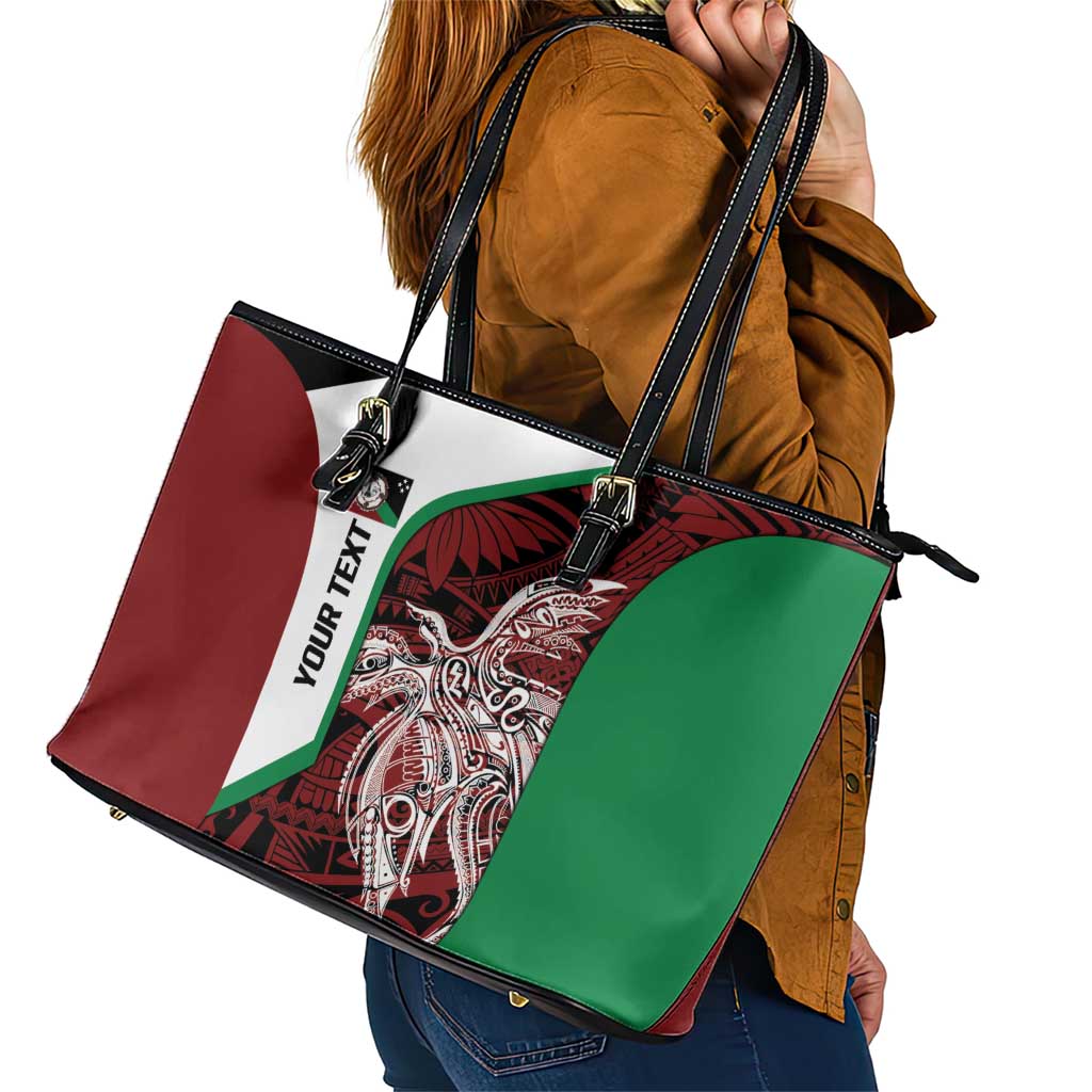 Personalised PNG East New Britain Province Leather Tote Bag Bird of Paradise Tattoo Flag Motif LT9 - Polynesian Pride