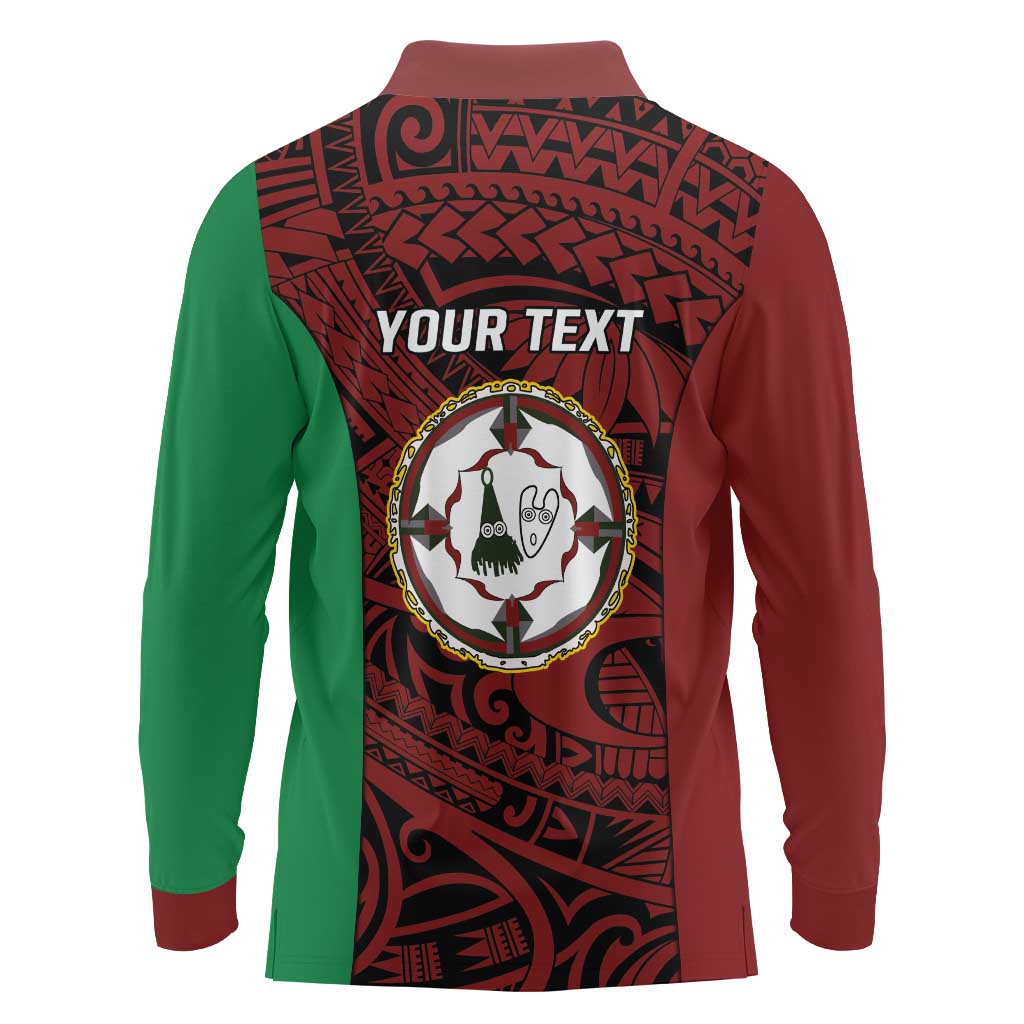 Personalised PNG East New Britain Province Long Sleeve Polo Shirt Bird of Paradise Tattoo Flag Motif LT9 - Polynesian Pride