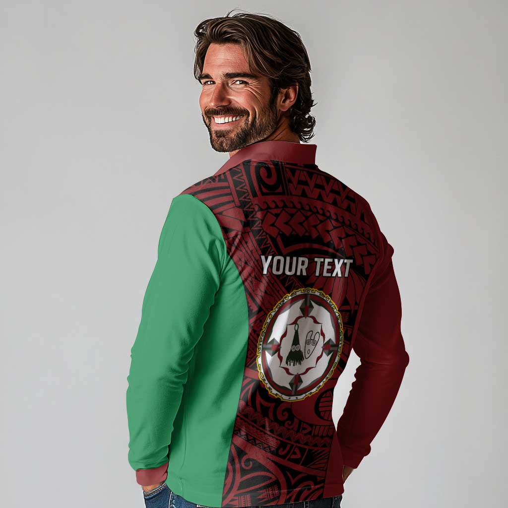 Personalised PNG East New Britain Province Long Sleeve Polo Shirt Bird of Paradise Tattoo Flag Motif LT9 - Polynesian Pride