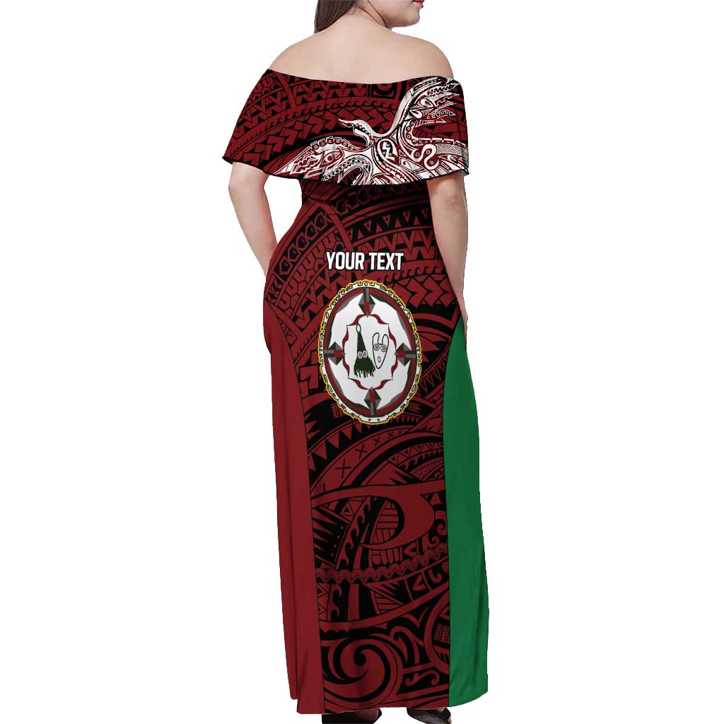 Personalised PNG East New Britain Province Off Shoulder Maxi Dress Bird of Paradise Tattoo Flag Motif - Polynesian Pride