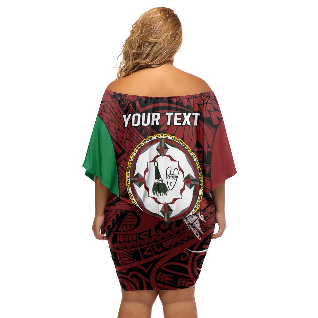 Personalised PNG East New Britain Province Off Shoulder Short Dress Bird of Paradise Tattoo Flag Motif LT9 - Polynesian Pride