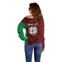 Personalised PNG East New Britain Province Off Shoulder Sweater Bird of Paradise Tattoo Flag Motif LT9 - Polynesian Pride