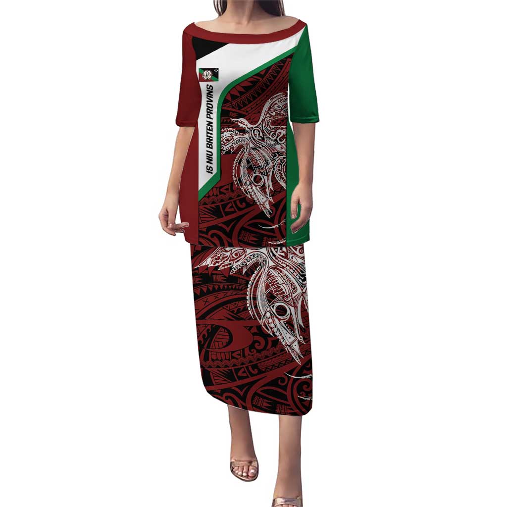 Personalised PNG East New Britain Province Puletasi Bird of Paradise Tattoo Flag Motif LT9 Long Dress Green - Polynesian Pride