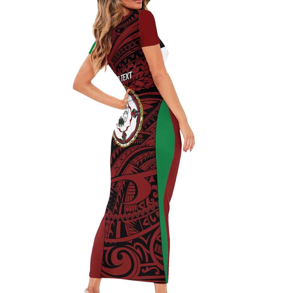 Personalised PNG East New Britain Province Short Sleeve Bodycon Dress Bird of Paradise Tattoo Flag Motif LT9 - Polynesian Pride