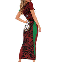 Personalised PNG East New Britain Province Short Sleeve Bodycon Dress Bird of Paradise Tattoo Flag Motif LT9 - Polynesian Pride