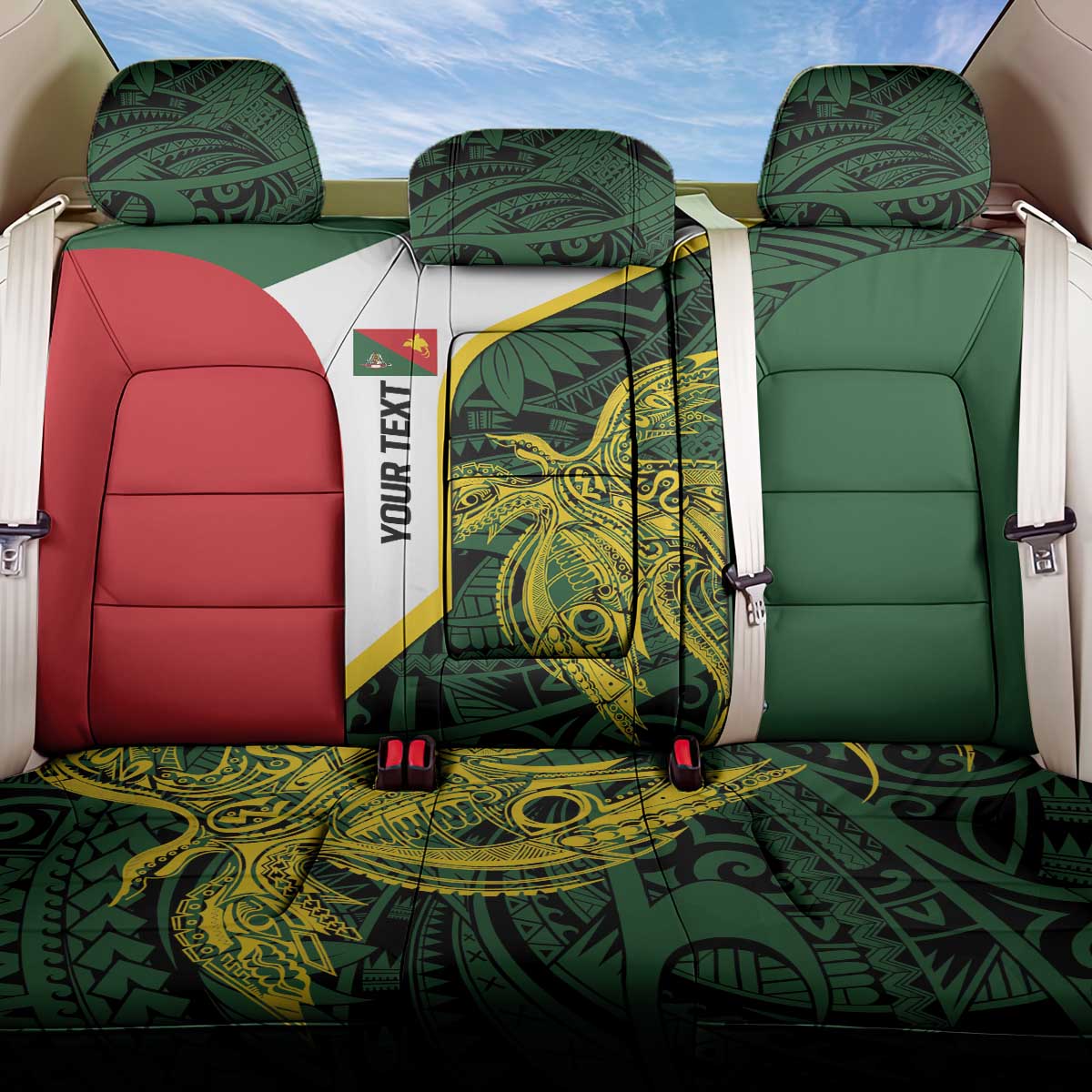 Personalised PNG East Sepik Province Back Car Seat Cover Bird of Paradise Tattoo Flag Motif LT9 One Size Green - Polynesian Pride