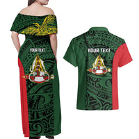 Personalised PNG East Sepik Province Couples Matching Off Shoulder Maxi Dress and Hawaiian Shirt Bird of Paradise Tattoo Flag Motif LT9 - Polynesian Pride