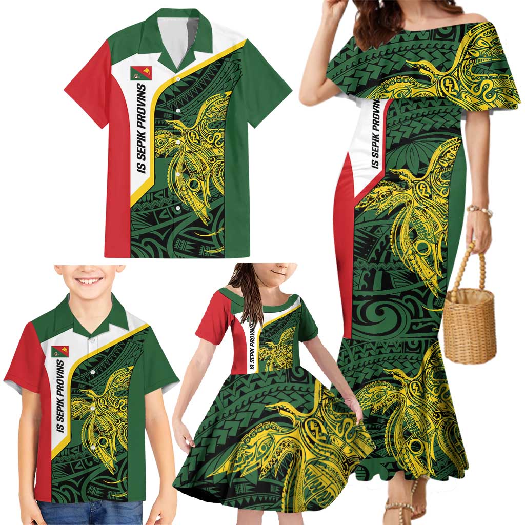 Personalised PNG East Sepik Province Family Matching Mermaid Dress and Hawaiian Shirt Bird of Paradise Tattoo Flag Motif LT9 - Polynesian Pride