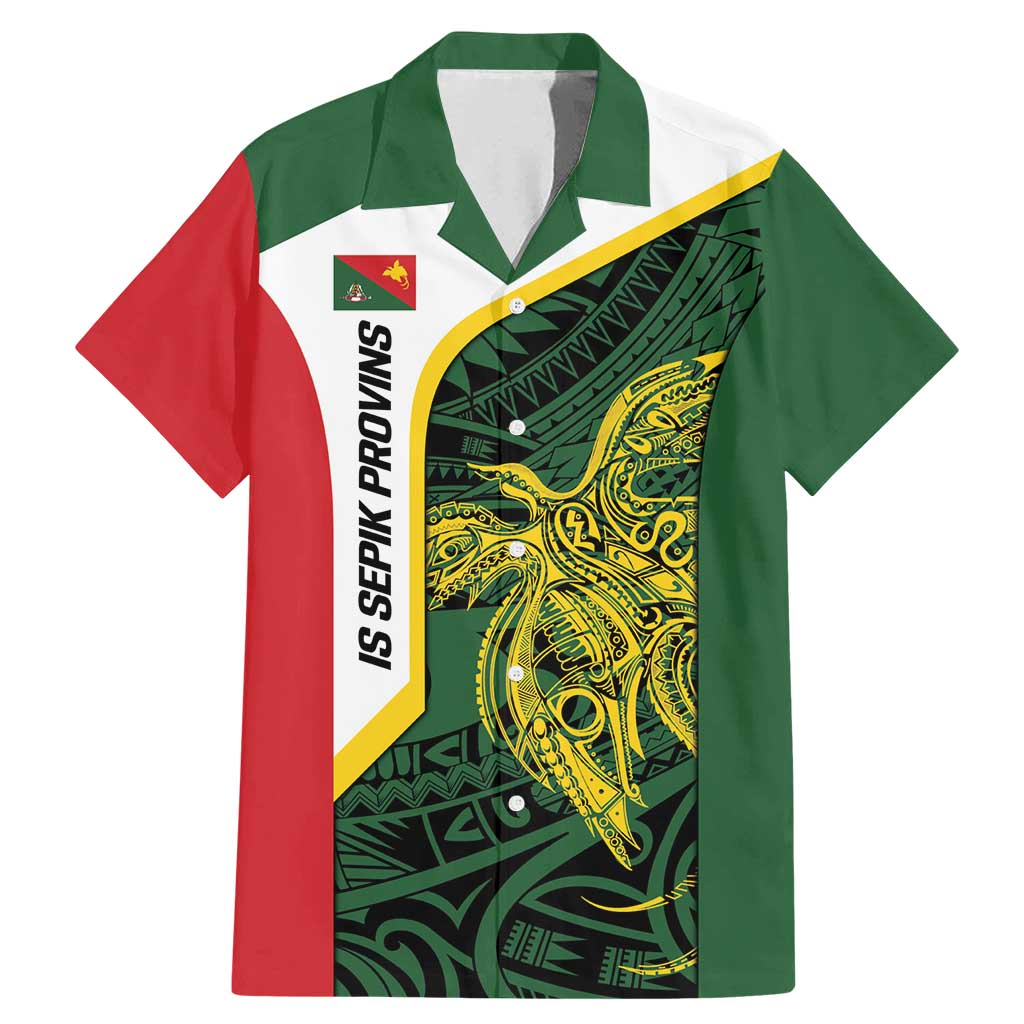 Personalised PNG East Sepik Province Family Matching Mermaid Dress and Hawaiian Shirt Bird of Paradise Tattoo Flag Motif LT9 Dad's Shirt - Short Sleeve Green - Polynesian Pride