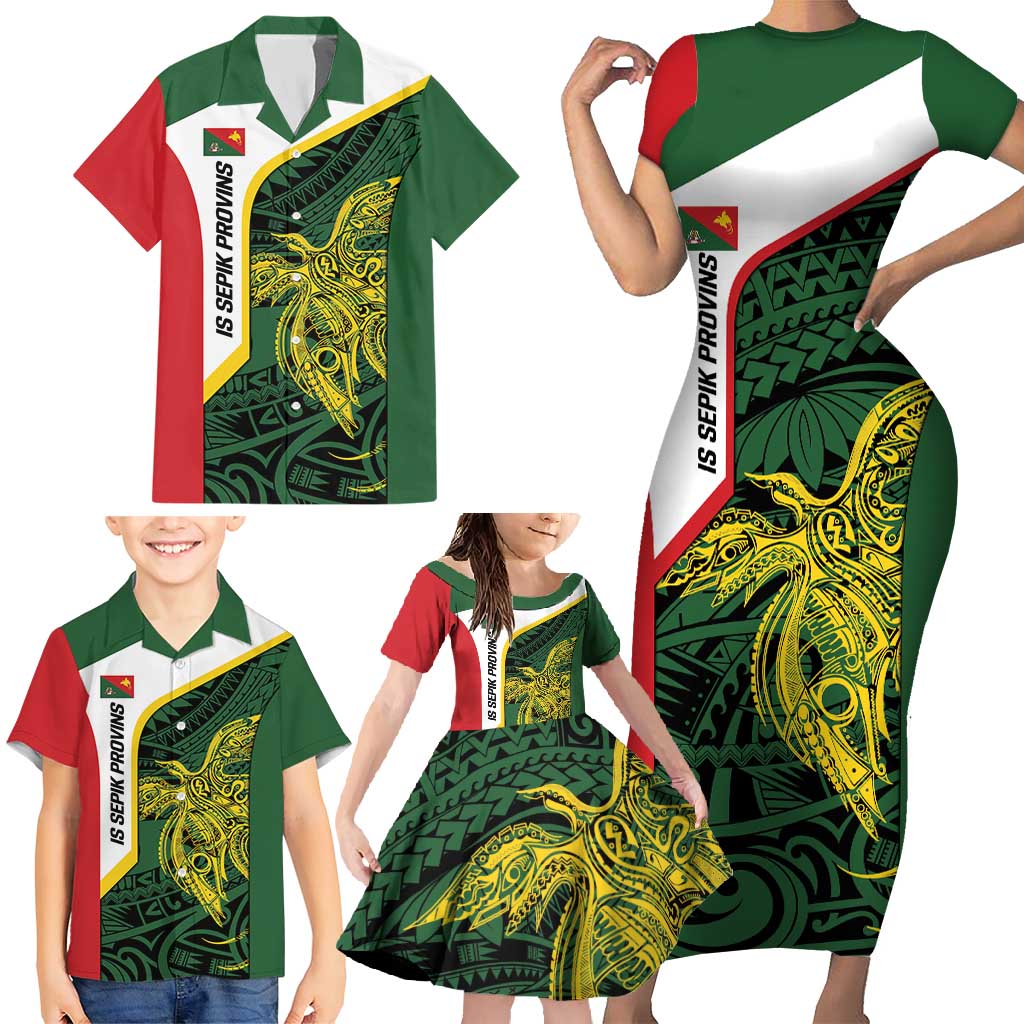 Personalised PNG East Sepik Province Family Matching Short Sleeve Bodycon Dress and Hawaiian Shirt Bird of Paradise Tattoo Flag Motif LT9 - Polynesian Pride
