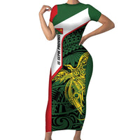 Personalised PNG East Sepik Province Family Matching Short Sleeve Bodycon Dress and Hawaiian Shirt Bird of Paradise Tattoo Flag Motif LT9 Mom's Dress Green - Polynesian Pride