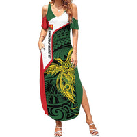 Personalised PNG East Sepik Province Family Matching Summer Maxi Dress and Hawaiian Shirt Bird of Paradise Tattoo Flag Motif LT9 Mom's Dress Green - Polynesian Pride