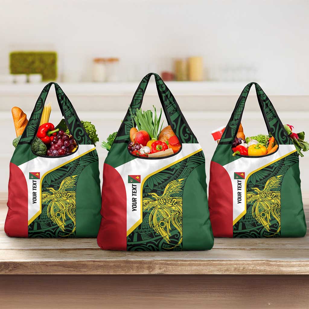 Personalised PNG East Sepik Province Grocery Bag Bird of Paradise Tattoo Flag Motif LT9 3-pack One Size Green - Polynesian Pride