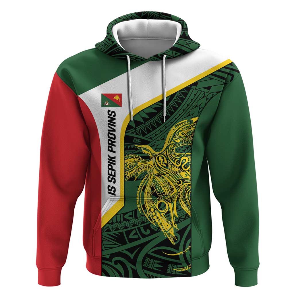 Personalised PNG East Sepik Province Hoodie Bird of Paradise Tattoo Flag Motif LT9 Pullover Hoodie Green - Polynesian Pride