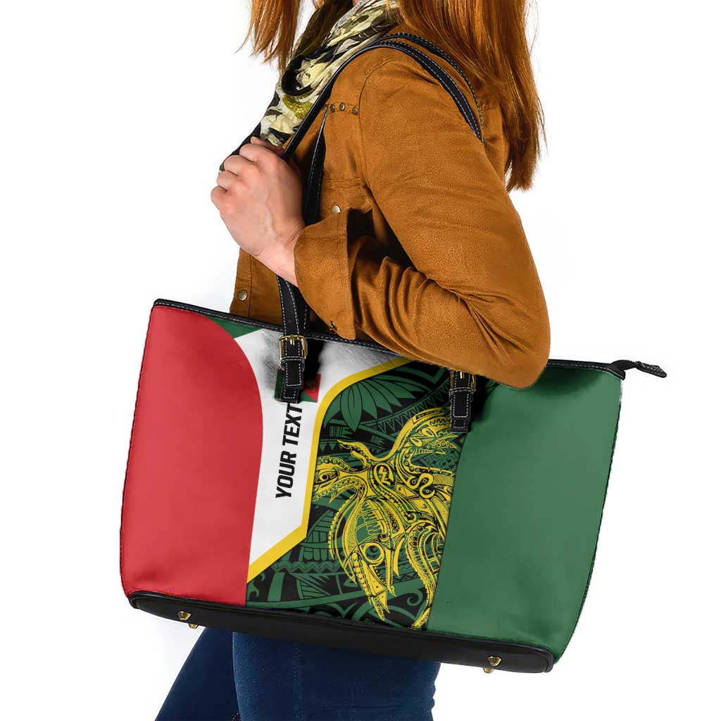 Personalised PNG East Sepik Province Leather Tote Bag Bird of Paradise Tattoo Flag Motif LT9 Green - Polynesian Pride