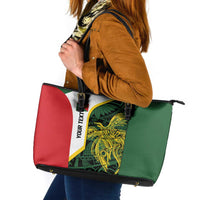Personalised PNG East Sepik Province Leather Tote Bag Bird of Paradise Tattoo Flag Motif LT9 Green - Polynesian Pride