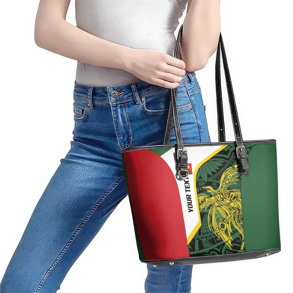 Personalised PNG East Sepik Province Leather Tote Bag Bird of Paradise Tattoo Flag Motif LT9 - Polynesian Pride