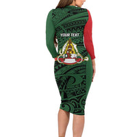 Personalised PNG East Sepik Province Long Sleeve Bodycon Dress Bird of Paradise Tattoo Flag Motif LT9 - Polynesian Pride
