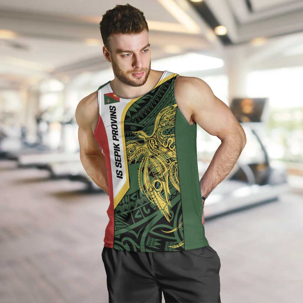 Personalised PNG East Sepik Province Men Tank Top Bird of Paradise Tattoo Flag Motif LT9 Green - Polynesian Pride