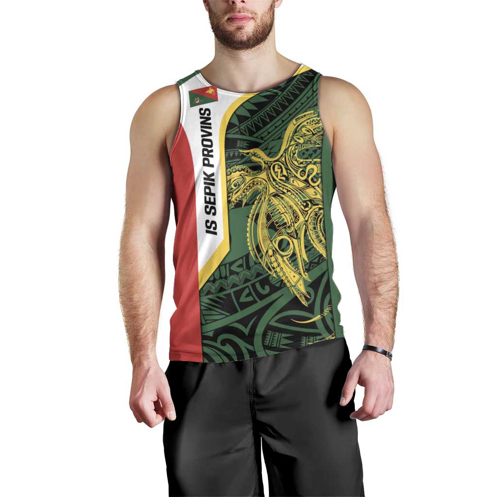 Personalised PNG East Sepik Province Men Tank Top Bird of Paradise Tattoo Flag Motif LT9 - Polynesian Pride