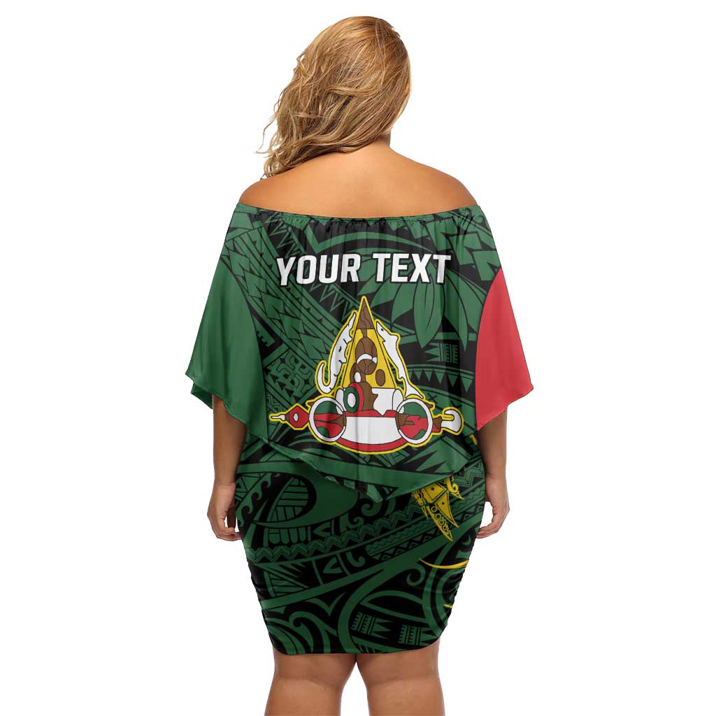 Personalised PNG East Sepik Province Off Shoulder Short Dress Bird of Paradise Tattoo Flag Motif LT9 - Polynesian Pride