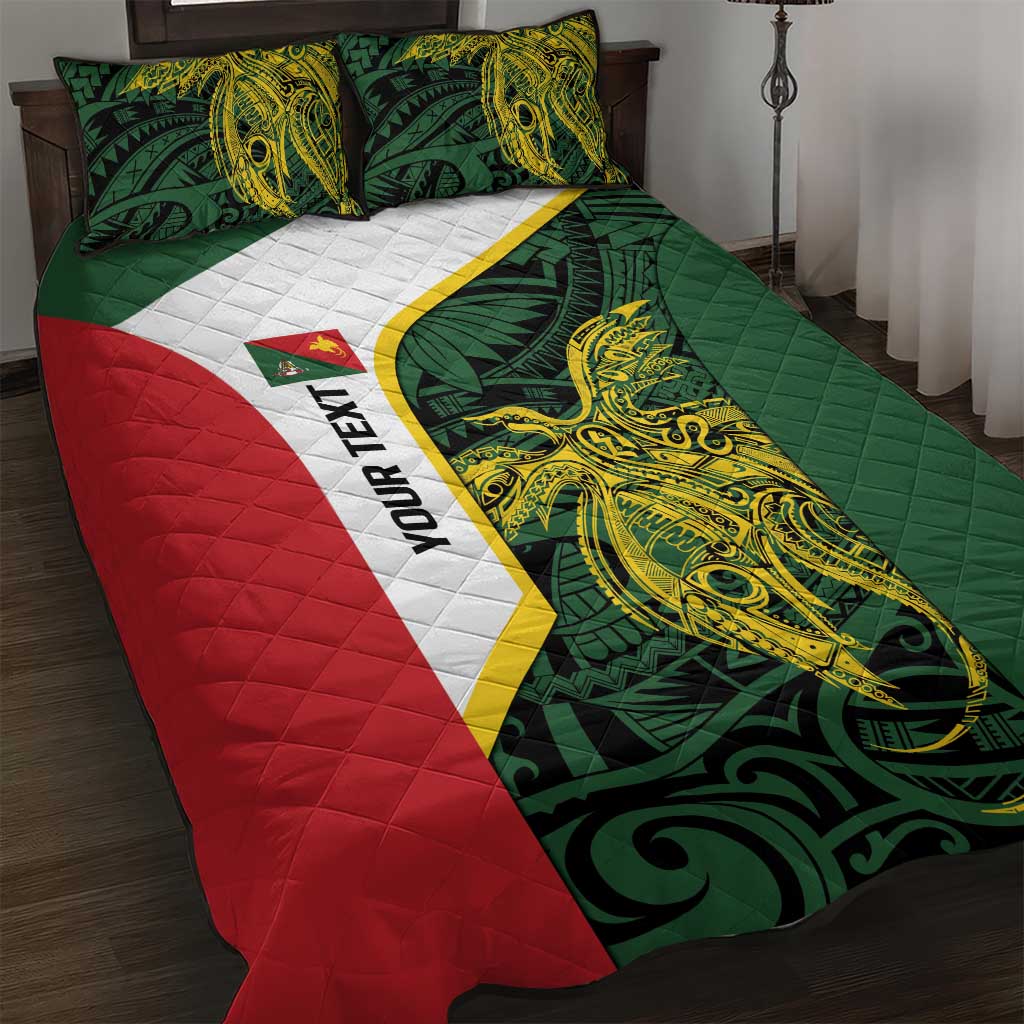 Personalised PNG East Sepik Province Quilt Bed Set Bird of Paradise Tattoo Flag Motif LT9 Green - Polynesian Pride