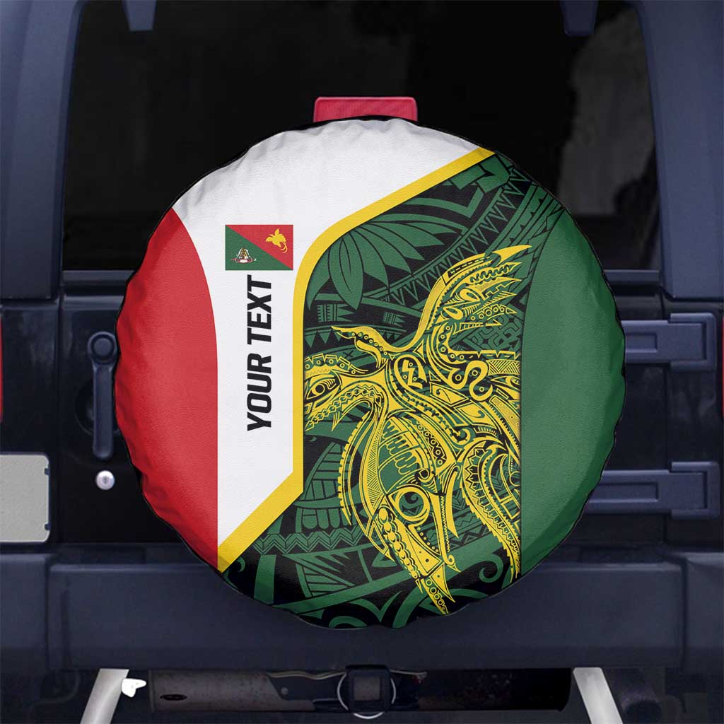 Personalised PNG East Sepik Province Spare Tire Cover Bird of Paradise Tattoo Flag Motif LT9 No hole Green - Polynesian Pride