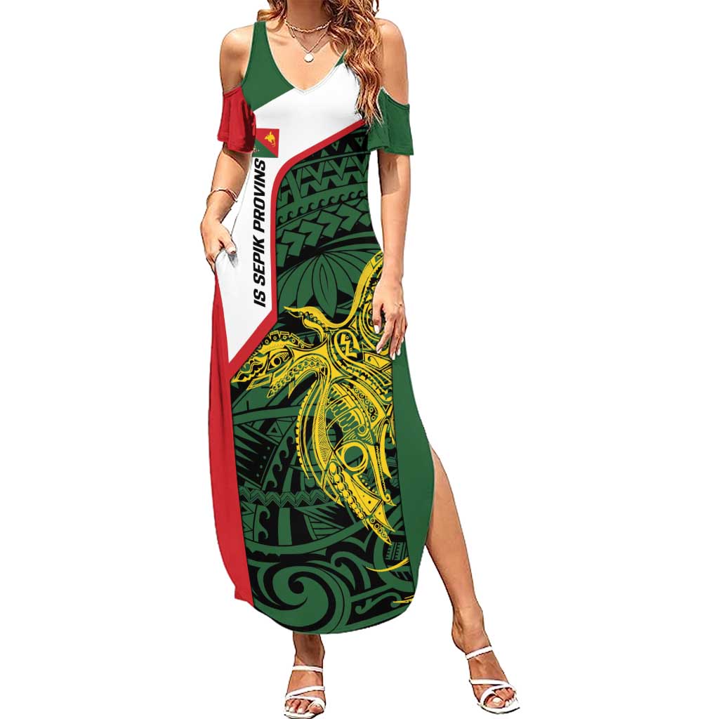 Personalised PNG East Sepik Province Summer Maxi Dress Bird of Paradise Tattoo Flag Motif LT9 Women Green - Polynesian Pride