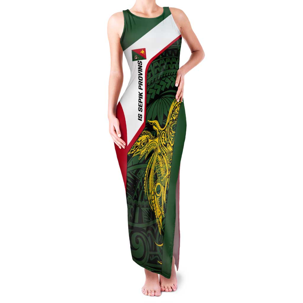 Personalised PNG East Sepik Province Tank Maxi Dress Bird of Paradise Tattoo Flag Motif LT9 Women Green - Polynesian Pride