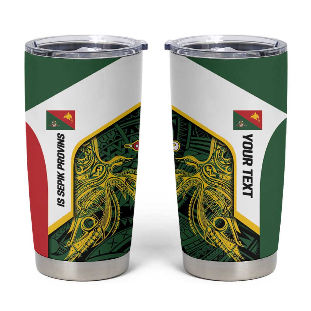 Personalised PNG East Sepik Province Tumbler Cup Bird of Paradise Tattoo Flag Motif LT9 Green - Polynesian Pride