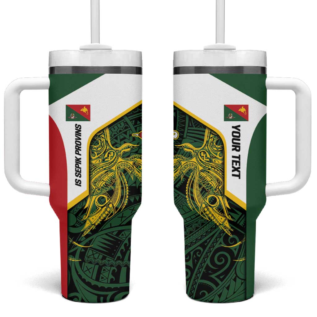 Personalised PNG East Sepik Province Tumbler With Handle Bird of Paradise Tattoo Flag Motif LT9 One Size: 40 oz Green - Polynesian Pride