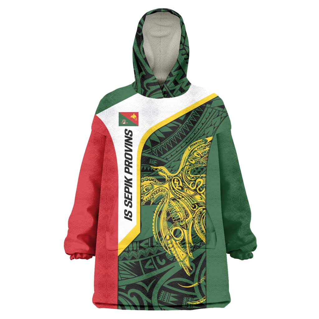Personalised PNG East Sepik Province Wearable Blanket Hoodie Bird of Paradise Tattoo Flag Motif LT9 One Size Green - Polynesian Pride