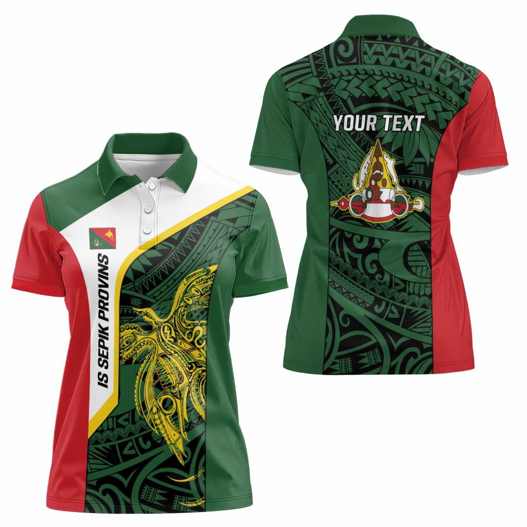Personalised PNG East Sepik Province Women Polo Shirt Bird of Paradise Tattoo Flag Motif LT9 - Polynesian Pride