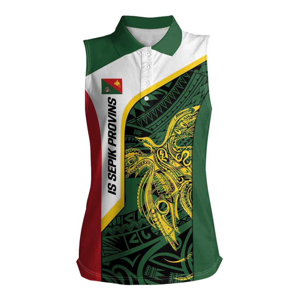 Personalised PNG East Sepik Province Women Sleeveless Polo Shirt Bird of Paradise Tattoo Flag Motif LT9 Female Green - Polynesian Pride