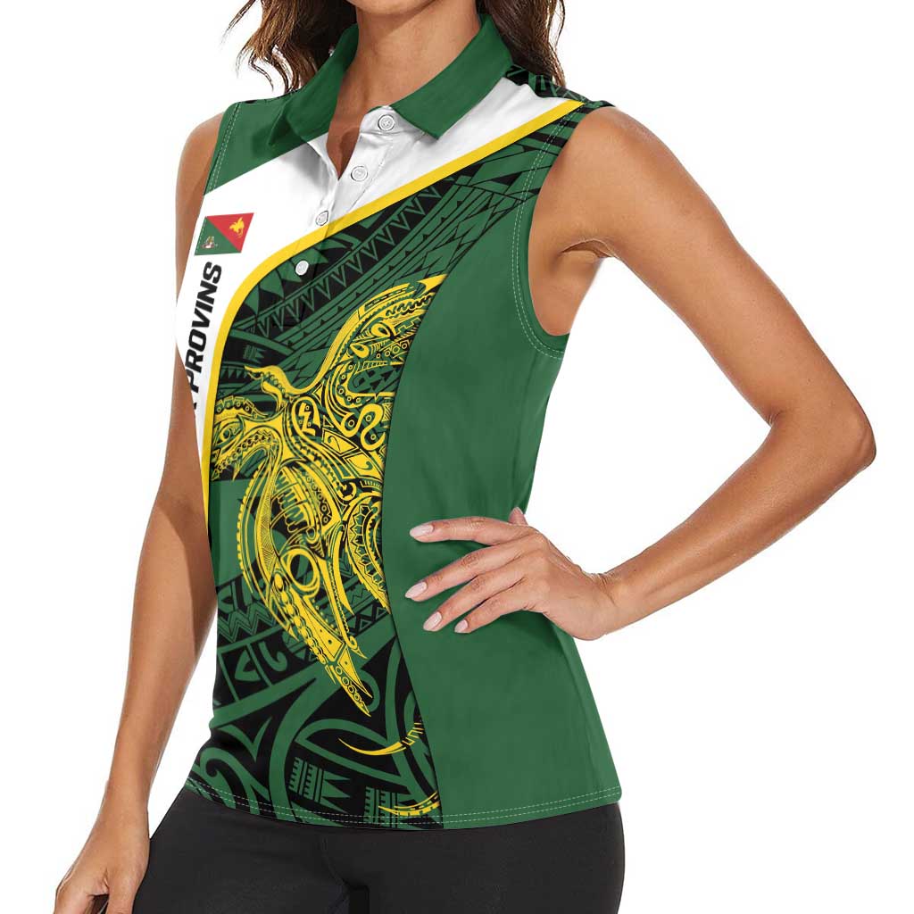 Personalised PNG East Sepik Province Women Sleeveless Polo Shirt Bird of Paradise Tattoo Flag Motif LT9 - Polynesian Pride