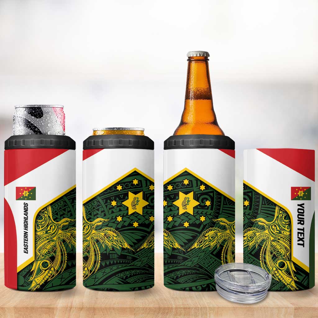 Personalised PNG Eastern Highlands 4 in 1 Can Cooler Tumbler Bird of Paradise Tattoo Flag Motif LT9 - Polynesian Pride