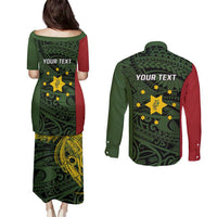 Personalised PNG Eastern Highlands Couples Matching Puletasi and Long Sleeve Button Shirt Bird of Paradise Tattoo Flag Motif LT9 - Polynesian Pride