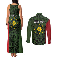 Personalised PNG Eastern Highlands Couples Matching Tank Maxi Dress and Long Sleeve Button Shirt Bird of Paradise Tattoo Flag Motif LT9 - Polynesian Pride