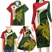 Personalised PNG Eastern Highlands Family Matching Long Sleeve Bodycon Dress and Hawaiian Shirt Bird of Paradise Tattoo Flag Motif LT9 - Polynesian Pride