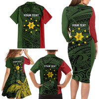 Personalised PNG Eastern Highlands Family Matching Long Sleeve Bodycon Dress and Hawaiian Shirt Bird of Paradise Tattoo Flag Motif LT9 - Polynesian Pride
