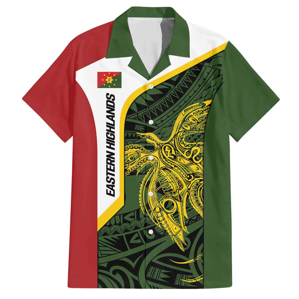 Personalised PNG Eastern Highlands Family Matching Long Sleeve Bodycon Dress and Hawaiian Shirt Bird of Paradise Tattoo Flag Motif LT9 Dad's Shirt - Short Sleeve Green - Polynesian Pride