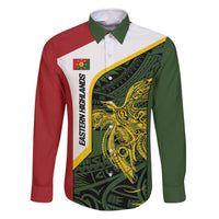 Personalised PNG Eastern Highlands Family Matching Mermaid Dress and Hawaiian Shirt Bird of Paradise Tattoo Flag Motif LT9 Dad's Shirt - Long Sleeve Green - Polynesian Pride