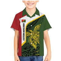 Personalised PNG Eastern Highlands Family Matching Mermaid Dress and Hawaiian Shirt Bird of Paradise Tattoo Flag Motif LT9 Son's Shirt Green - Polynesian Pride