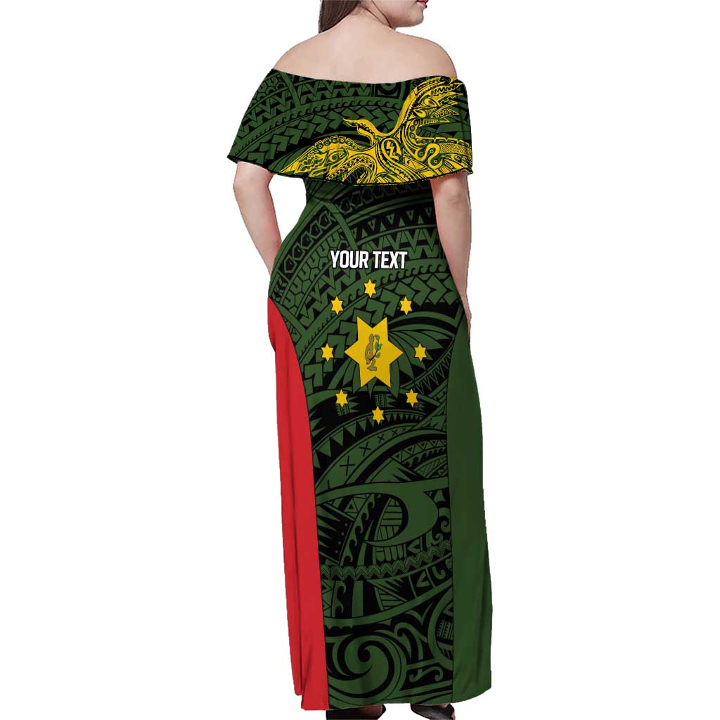 Personalised PNG Eastern Highlands Family Matching Off Shoulder Maxi Dress and Hawaiian Shirt Bird of Paradise Tattoo Flag Motif LT9 - Polynesian Pride