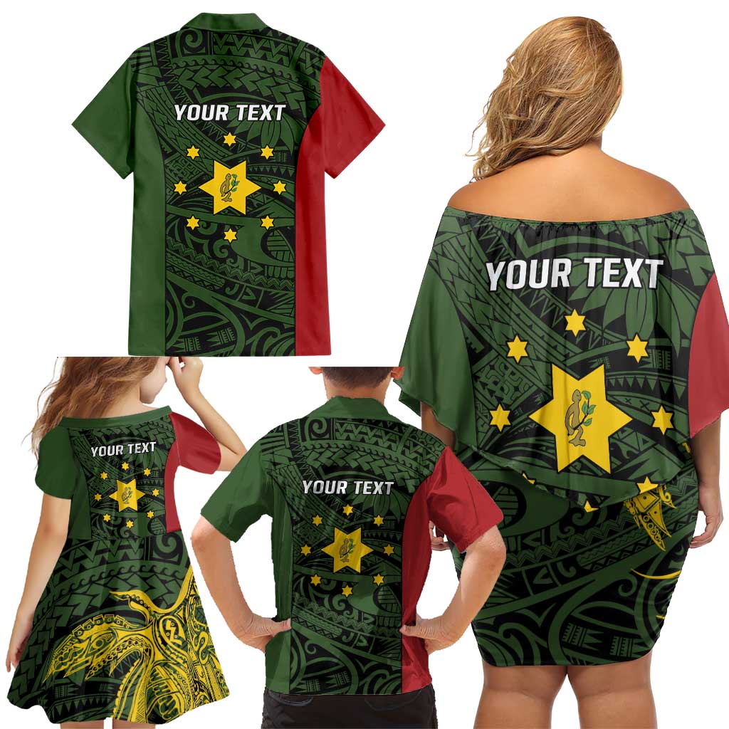 Personalised PNG Eastern Highlands Family Matching Off Shoulder Short Dress and Hawaiian Shirt Bird of Paradise Tattoo Flag Motif LT9 - Polynesian Pride