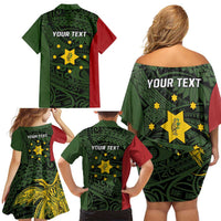 Personalised PNG Eastern Highlands Family Matching Off Shoulder Short Dress and Hawaiian Shirt Bird of Paradise Tattoo Flag Motif LT9 - Polynesian Pride